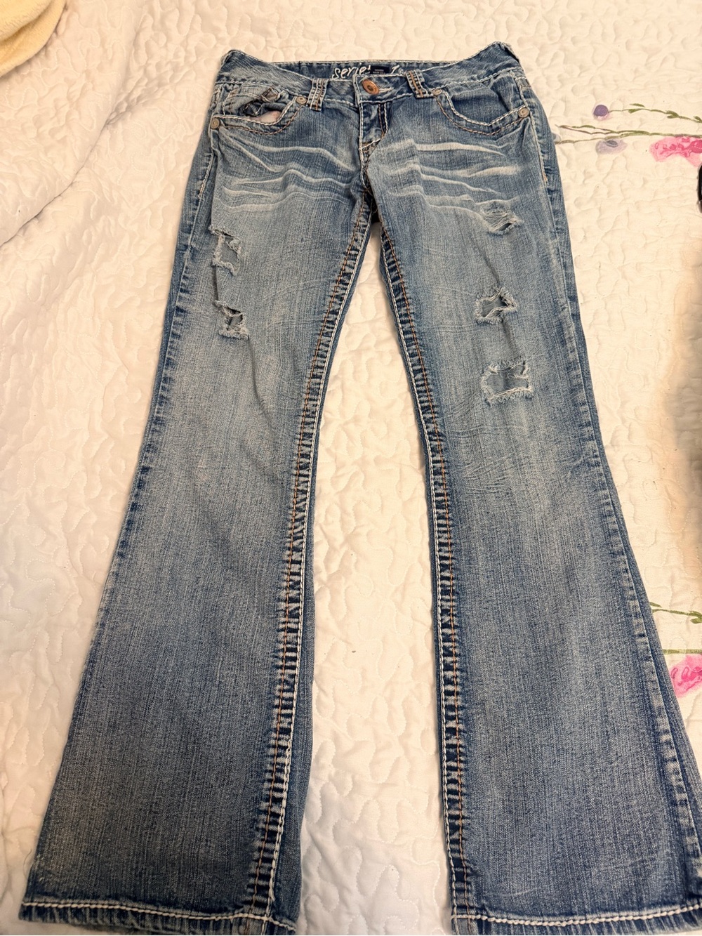 Amethyst Jeans Series 31 Light Wash Distressed Flare Jeans